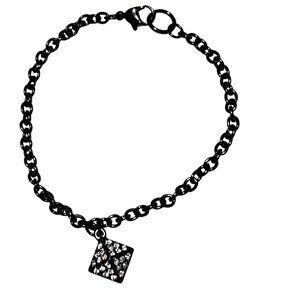 Elegant Black Chain Bracelet Rhinestone Square Pendant Minimalistic Jewelry
